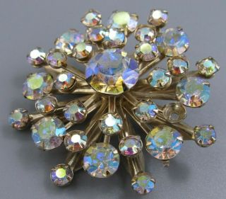 HIGH END Vintage Jewelry Stacked AB Crystal Snowflake BROOCH PIN Rhinestone O 2