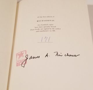 James Michener / RECESSIONAL / 171 of 500 Limited Signed First Edition 1994 2