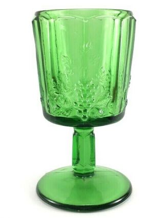 Vintage L.  G.  Wright Panel Grape Pattern Green Glass Goblet 6 " Tall