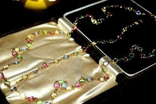 Vintage Made With Swarovski Crystals Pastel Multi Color Necklace Set Su2