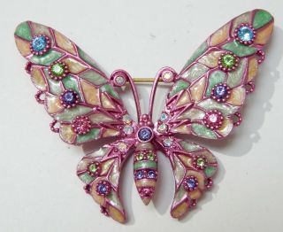 Vintage Joan Rivers Pastel Crystal Fantasy Butterfly Brooch Pin