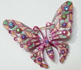 Vintage Joan Rivers Pastel Crystal Fantasy Butterfly Brooch Pin 4