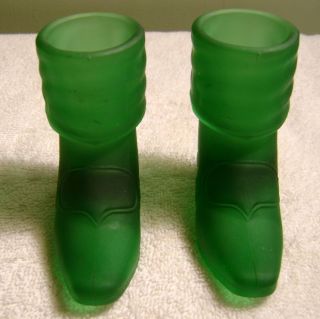 3 " Vintage Frosted Green Glass Cowboy Boots Figurine Pair Mosser