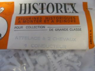 Vintage French Historex 54mm = Model Kit = ATTELAGE A 2 CHEVAUX 1 CONDUCTEUR 2