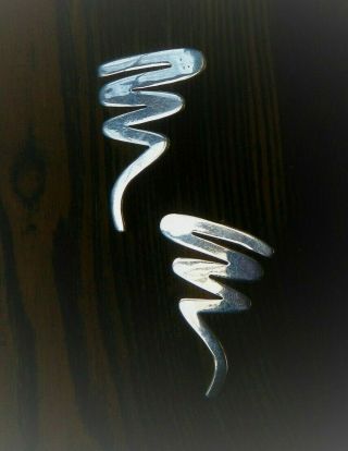 Vintage Taxco 925 Squiggle Earrings Sterling Silver Mexican Big Modernist Studs