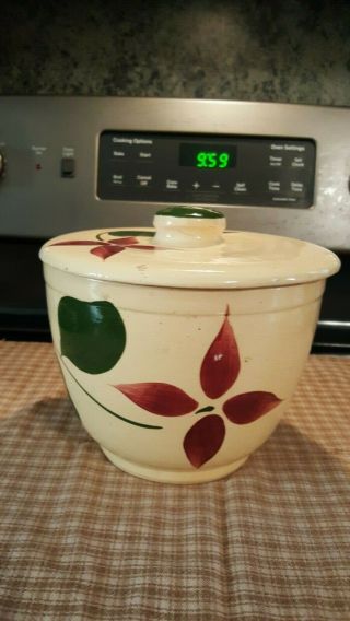 Watt Ware Pottery Ice Bucket With Lid Star Flower Pattern Vintage 1950s Htf