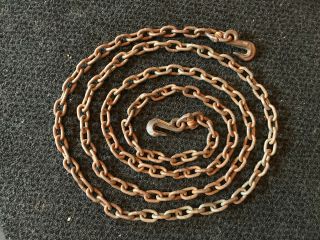 Vintage 13 Foot Logging Tow Chain With Couplings & Hooks