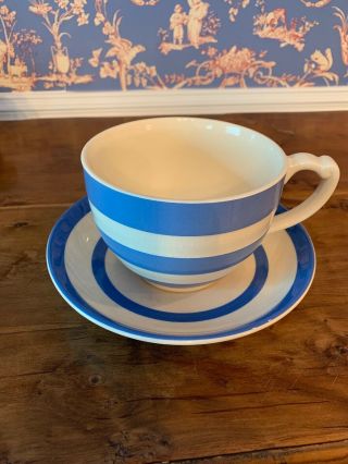 Vintage T G Green Reissued Cornishware Giant Tea Cup & Saucer Euc