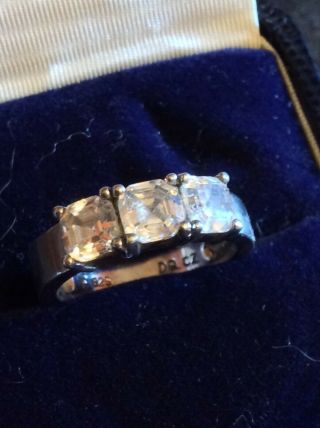 Ladies Vintage Solid Silver Ring With Three Cubic Zirconia Gems.  Size M.