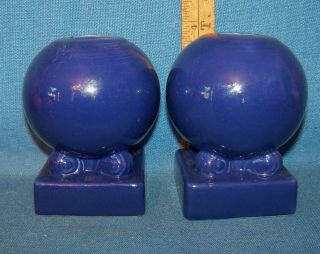 Vintage Fiesta Ball Bulb Pair Cobalt Candle Holders 4 "