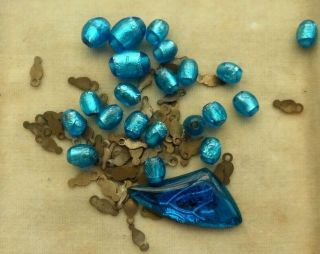 Vintage Jewellery Art Deco Turquoise Blue Foil Glass Beads For Repair Necklace