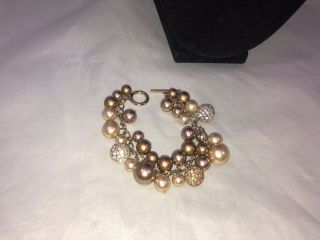 Vtg.  Carolee Topaz & Clear Pave Rhinestone Gold Tone Cluster Beaded Bracelet