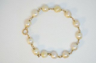 14k Solid Gold Vintage Cultured Pearls Bracelet 7.  5 "