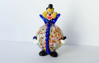 Murano Italian Art Glass Clown Colorful Figurine Round Body Label Italy Vintage