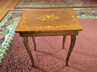 Vtg Reuge Italian Marquetry Inlaid Wood Floral Jewelry Music,  Sewing Box Table