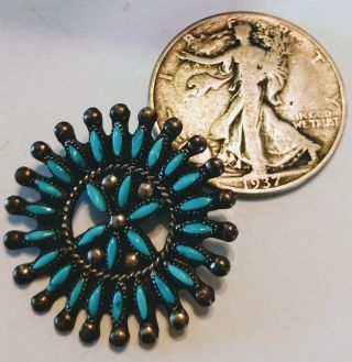 Vintage Sterling Silver Zuni Turquoise Brooch Pin Petit Point Old Pawn 30s/40 