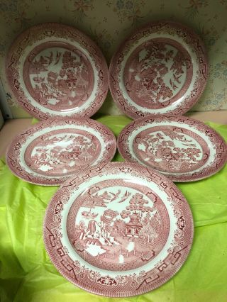 5 Vtg Churchill China Made In England Red Willow Dinner Plates 10.  25”