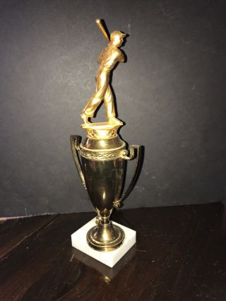 Vintage Baseball Trophy,  Metal,  Marble,  12 Inches 4