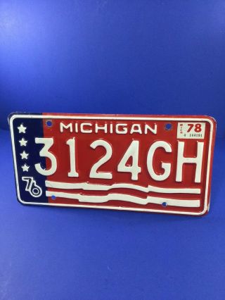Vintage,  1976 Michigan Bicentennial Municipal License Plate Tag,  3124gh,  W78 Tab