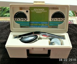 Vintage Dymo Deluxe Tapewriter 1570 Label Maker 2 Embossing Wheels 2 Tape Wheel