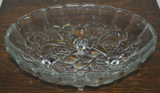 Vintage Indiana Glass Clear Harvest Grape Oval Footed Fruit Bowl