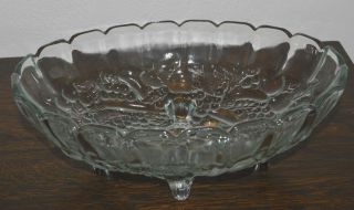 Vintage Indiana Glass Clear Harvest Grape Oval Footed Fruit Bowl 3