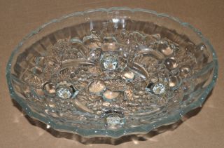 Vintage Indiana Glass Clear Harvest Grape Oval Footed Fruit Bowl 4