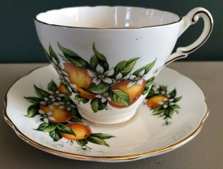 Vintage Regency Bone China English Oranges Florida Tea Cup & Saucer Set