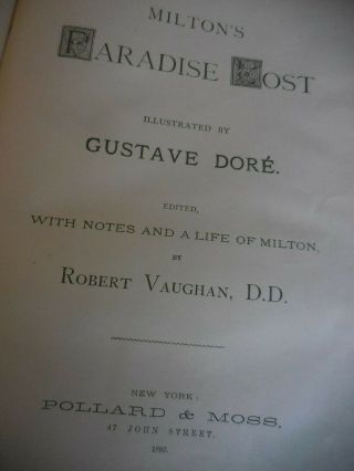 1885 MILTONS PARADISE LOST Ill.  Dore Edited With Notes Life Of Milton By Vaughan 6