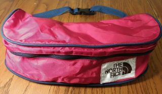 The North Face Vintage Fanny Pack Red Blue Large Canvas Belly Bag Waist Hike