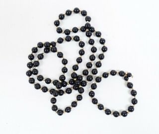 Vintage Black Onyx 14k Gold Beaded Necklace & Bracelet Set