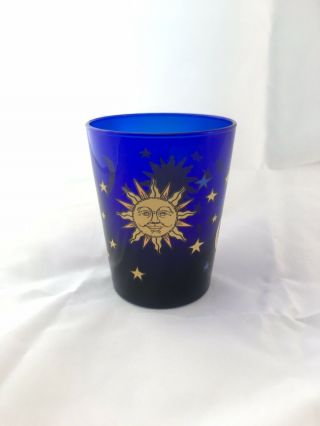 Vintage Libbey Celestial Sun Moon Stars Cobalt Blue 12 Oz Glass / Tumbler / Cup