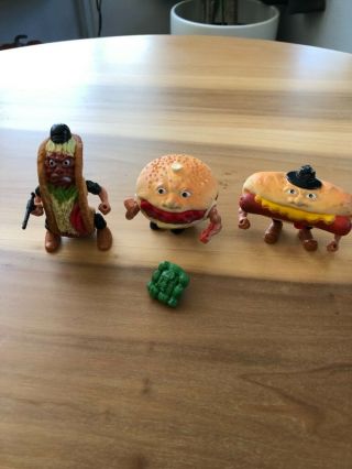 3 Vintage Mattel Food Fighters 1988 Taco Burger Dog Plus