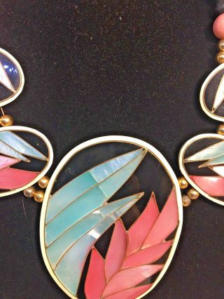 GORGEOUS Vintage Abalone Inlay Tropical Leaf Necklace & Earring Set 5