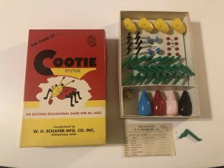 Vintage 1949 The Game Of Cootie Box W.  H.  Schaper Mfg.  Co.  Complete