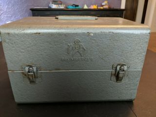 Vintage 50s Brumberger 8mm Film Reel Holder Carry Case Hammered Metal Box