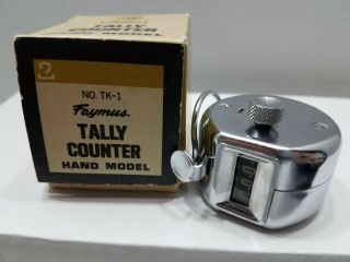Vintage Faymus No.  Tk - 1 Shiny Chrome Hand - Held Tally Counter From Japan
