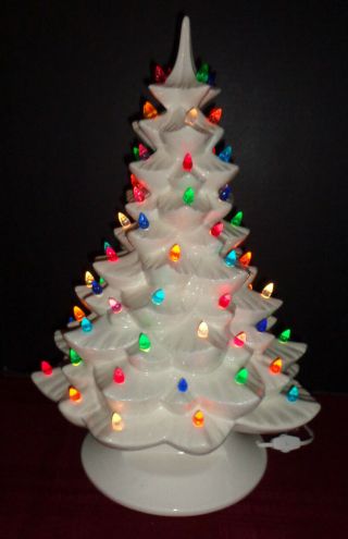 Vintage White Ceramic Christmas Tree Multi Colored Bulbs 19 " Tall X 12 " Wide