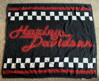 Vtg Harley Davidson Checkered Flag Aurora Biederlack Throw Blanket 46” X 54”