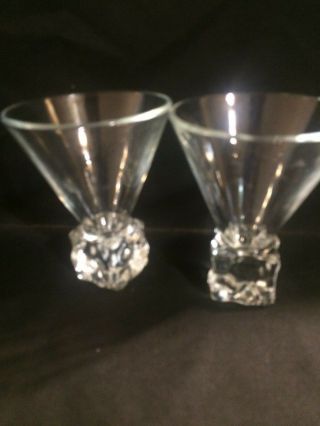 2 Vintage Martini Cocktail Clear Glasses With Ice Cube Base