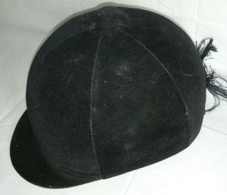 Vintage Equestrian Riding Helmet Cap Black Velveteen Hat Size 7 - 1/2
