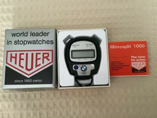 Vintage Heuer Stopwatch Pocket Digital Microsplit 1000 Bmw Logo Box