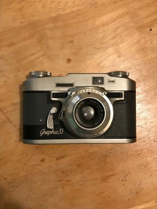 Vintage Graflex Graphic 35mm Camera 50mm Prontor F3.  5 Lens W Leather Case