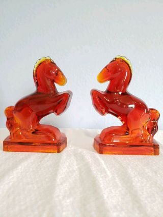 Vintage L.  E.  Smith Moon And Stars Amberina Bookends