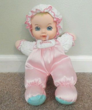 Vintage Playskool Pink Satin Baby Doll Plush My Very Soft Baby Squeaker Euc