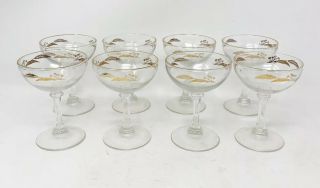 Vintage Set Of 8 Wine Glasses Harvest Wheat Gold Rim 5 " Tall