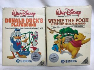 2 Vintage Pc Winnie The Pooh & Donald Duck Tandy 1000/1200 Computer Sierra 5.  25”
