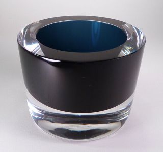 Vintage Modern Graphic Blue Cased Glass Bowl,  Nils Landberg Orrefors ‘60s Sweden