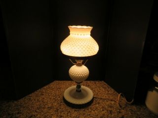 Vintage Fenton White Milk Glass Hobnail Gwtw Hurricane 13 " Lamp