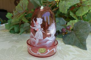 Vintage Mary Gregory Cranberry Fairy Lamp Candle Holder Ruby Art Glass Bohemia